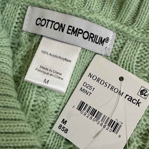 COTTON EMPORIUM Cardigan NWT Size M Collared Cable Knit Puff Sleeve Sweater - Picture 5 of 7